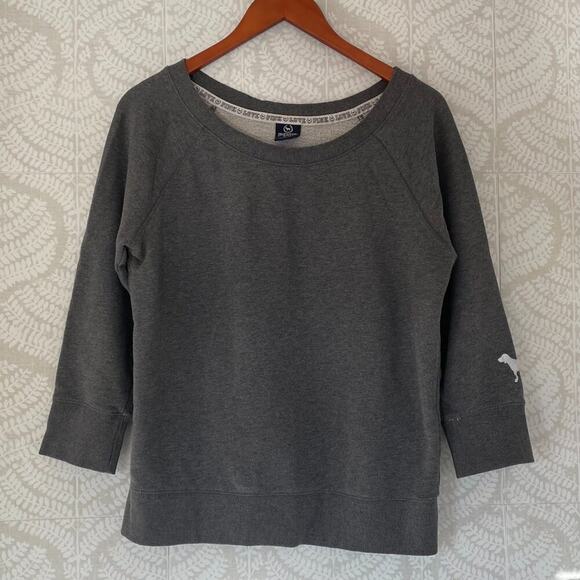 Victoria's Secret PINK Round Neck 3/4 Sleeve Gray Sweatshirt, Dog / PINK logo, M - Picture 1 of 14